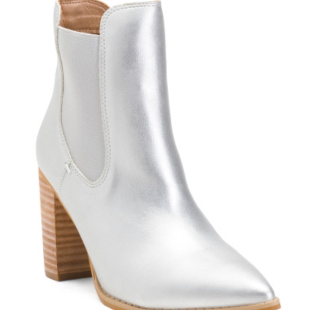 Miracle Miles Esmee Pointed Toe Silver Pull-On Heel Ankle Booties 7.5, 8, 8.5